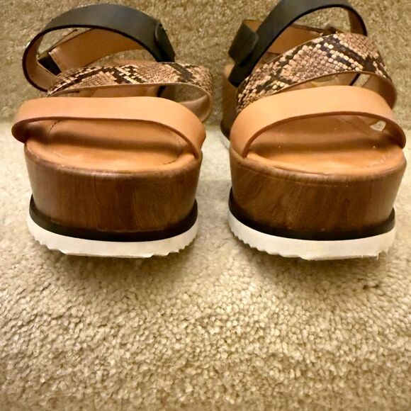 Tommy Hilfiger Eanda Platform Sandals Black Snakeskin Cognac Size 8 - Picture 3 of 9